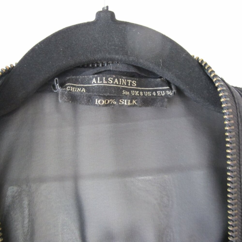 AllSaints Black Silk Long Sleeveless Zip Vest | Size US 4 - Picture 3 of 3